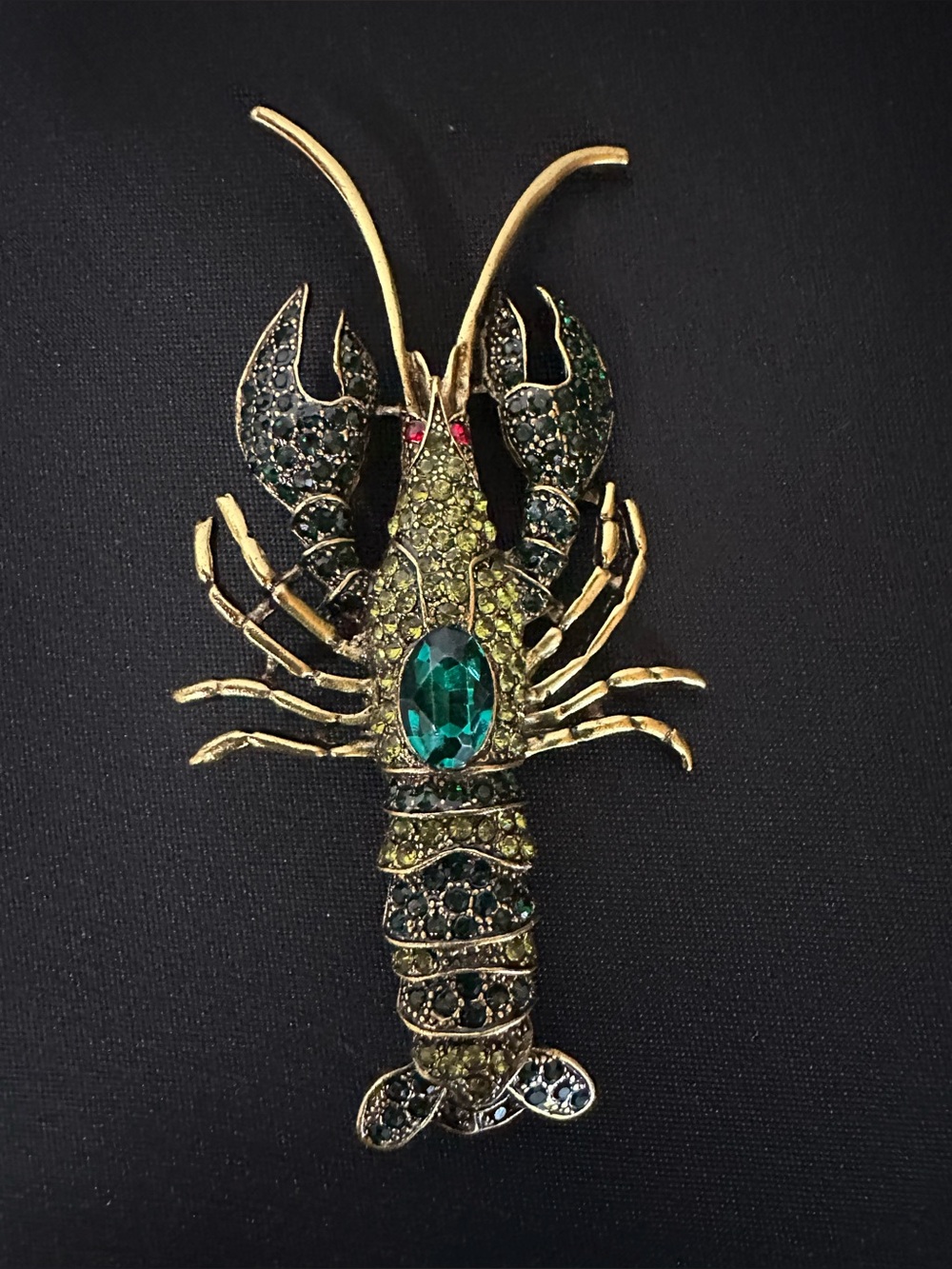 Gold-Tone Green Rhinestone Lobster Brooch - Picture 2 of 4